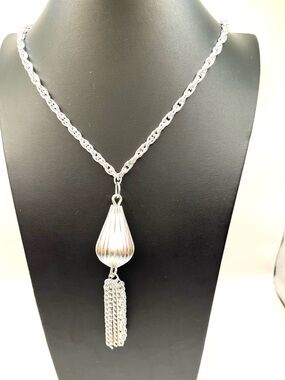 Silver Drop Tassel Necklace Vintage Aluminum Tassel Chain Necklace